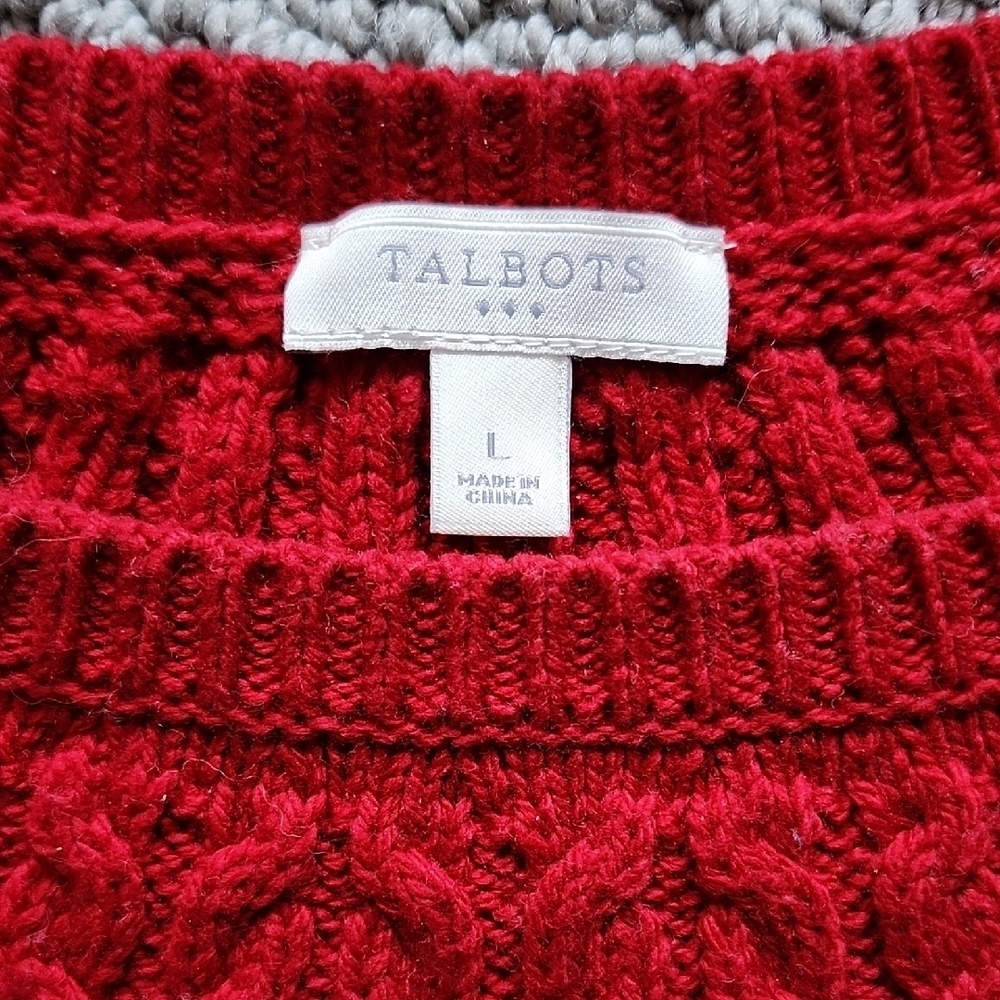 Talbots Red and White Cotton Blend Fair Isle Crew Neck Women's Sweater Large - Picture 2 of 6